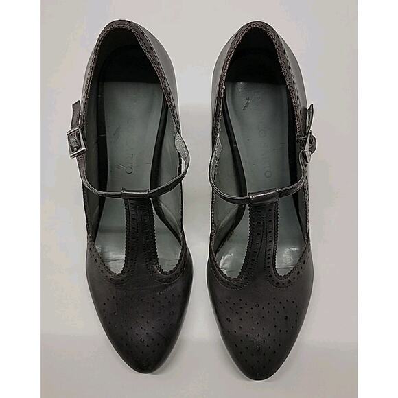 FRANCO‎ SARTO Womens MaryJane Sz 9 Gray Leather Retro T-Strap Block Heel Shoes - Picture 3 of 16